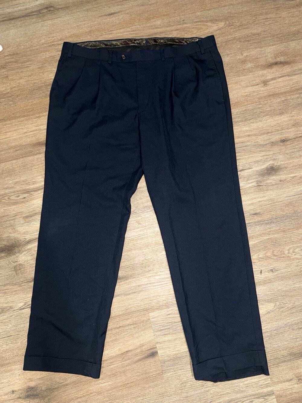 Lauren Ralph Lauren Mens Navy Blue Dress Pants Pleated Cuffed Slacks 40x30